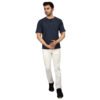 Men's Solid Dark Blue Cotton T-shirt (Oversized)