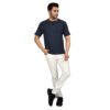 Men's Solid Dark Blue Cotton T-shirt (Oversized)