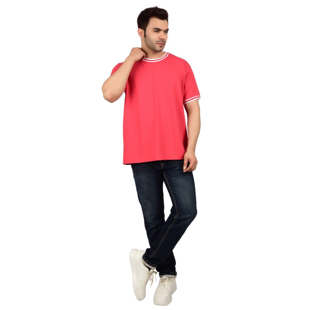 Men’s Solid Black Red T-shirt (Oversized)