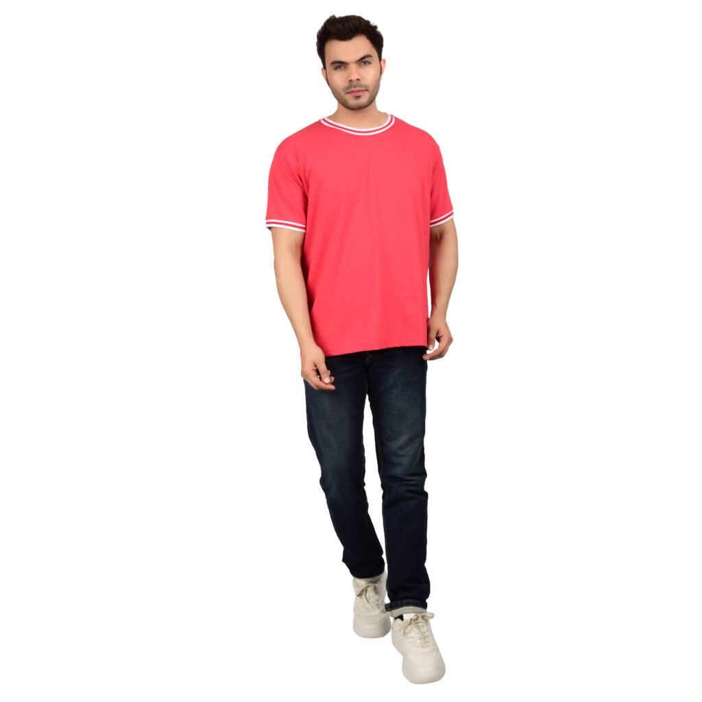 Men’s Solid Black Red T-shirt (Oversized)