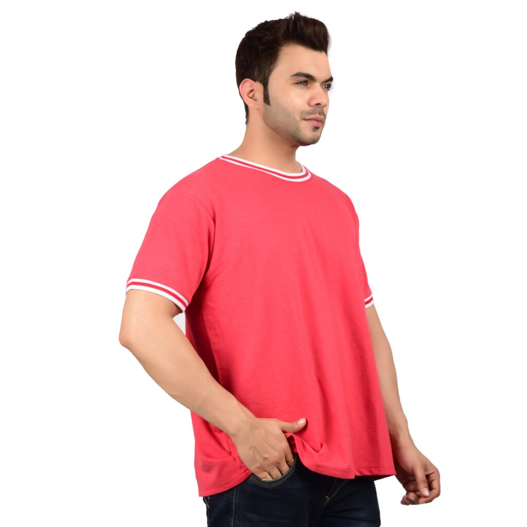 Men’s Solid Black Red T-shirt (Oversized)