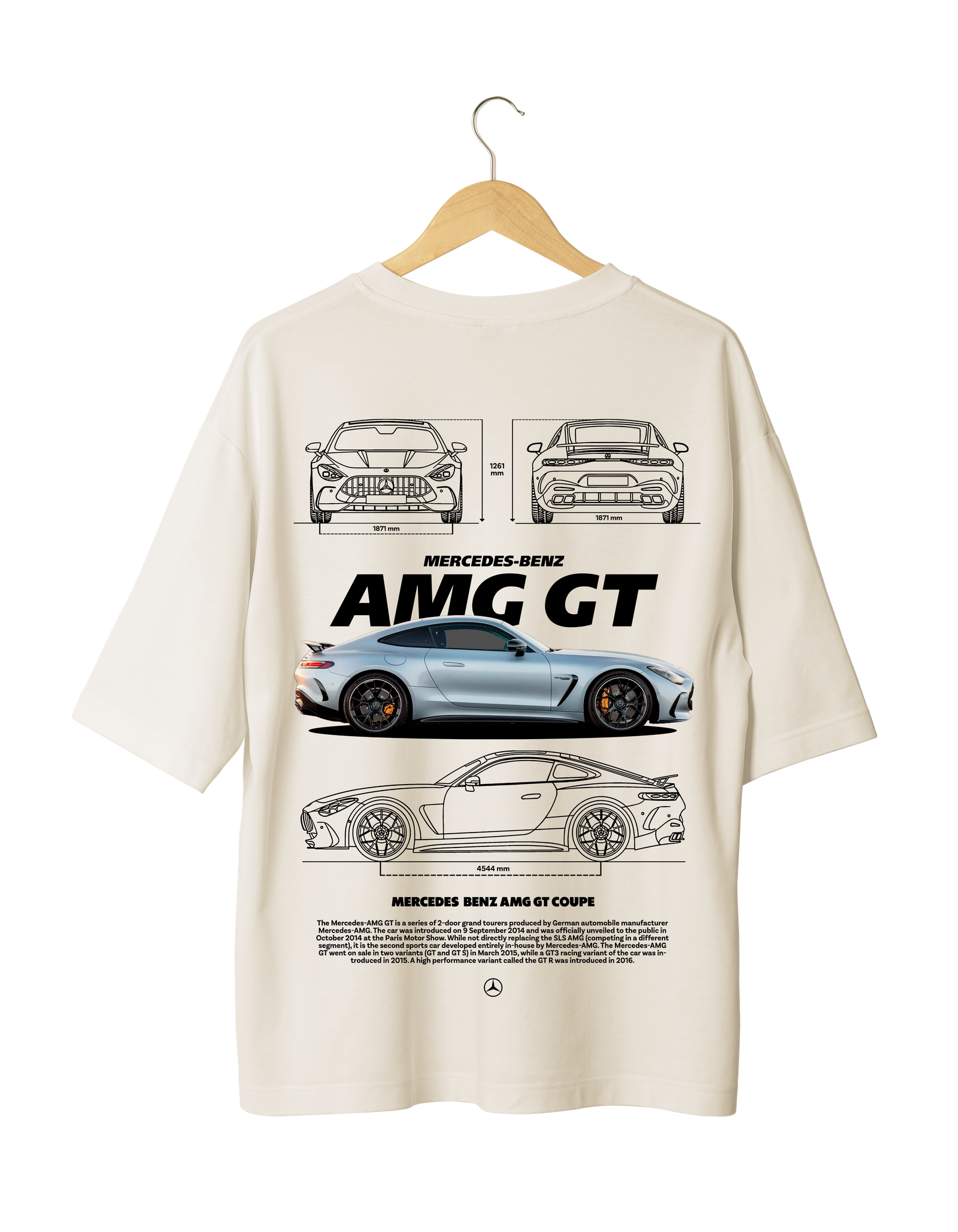 Mercedes Benz AMG GT Coupe T-Shirt with blueprint and car illustration