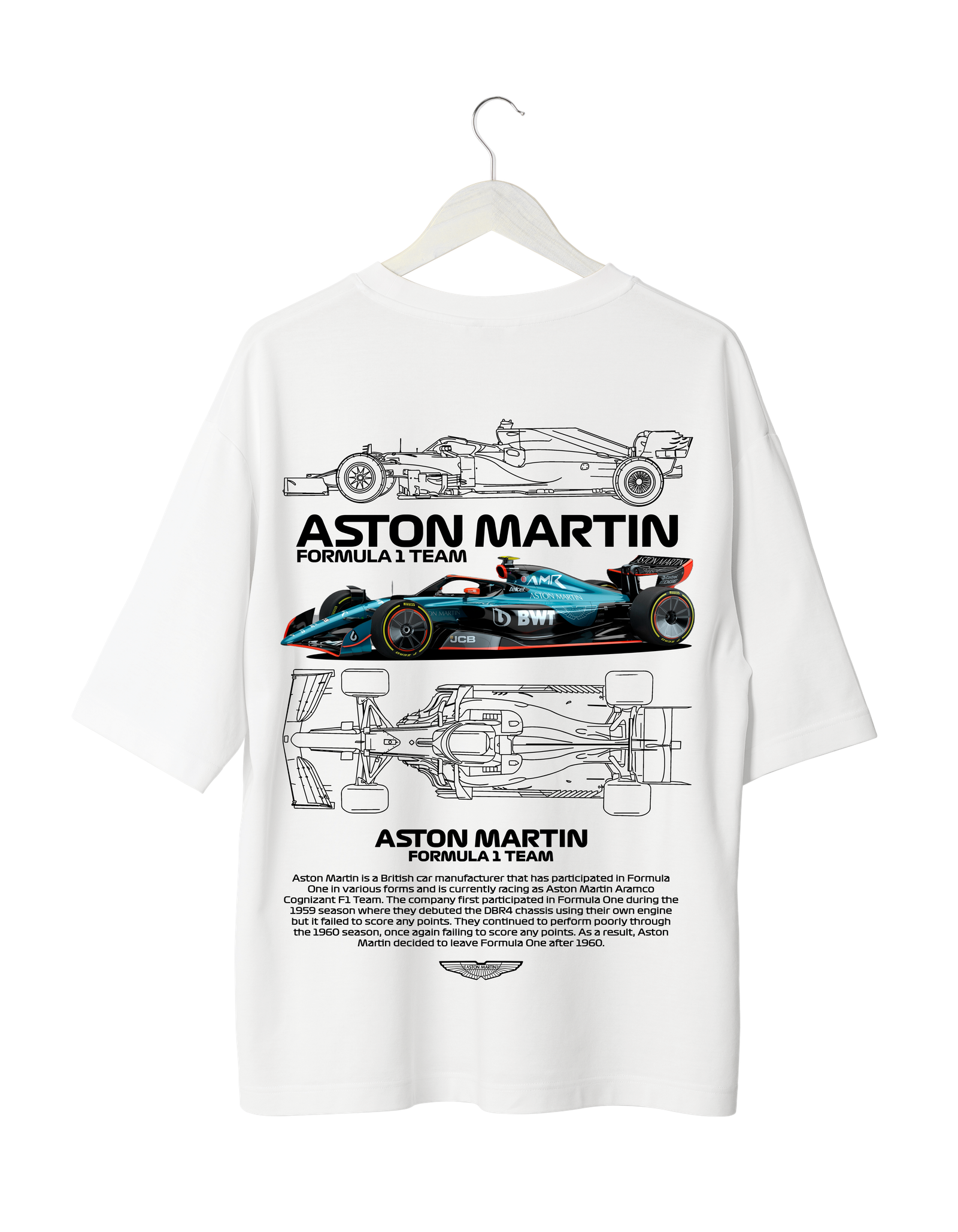 Aston Martin Formula 1 Team T-Shirt with detailed racing car graphic and Aston Martin branding