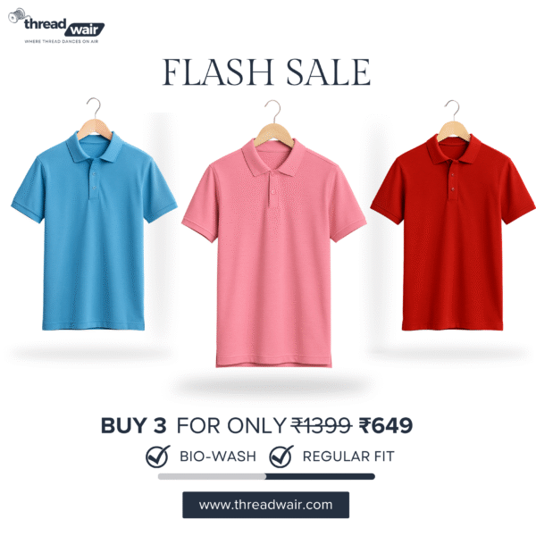 3 Polo T-Shirts Combo (Colors: Rose, Sky Blue, Red Cherry)